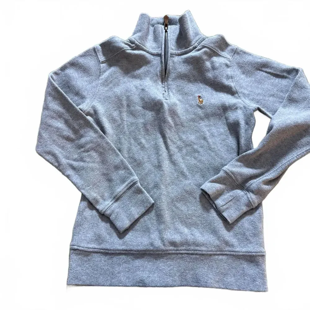 POLO RALPH LAUREN Boys SZ S Gray Quarter Zip Turtle Neck Preppy Luxury CabinCore